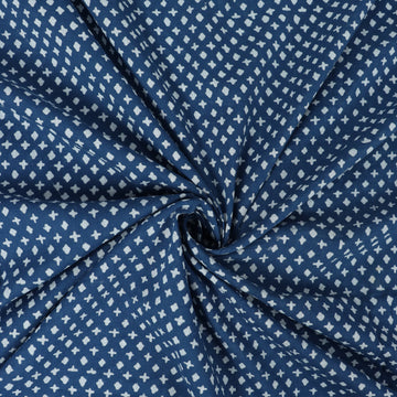 Natural Indigo Blue Star Printed Pure Cotton Fabric For Dress Online