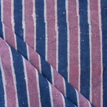 Pink Stripes Cotton Indigo Block Print Fabric For Dress Online