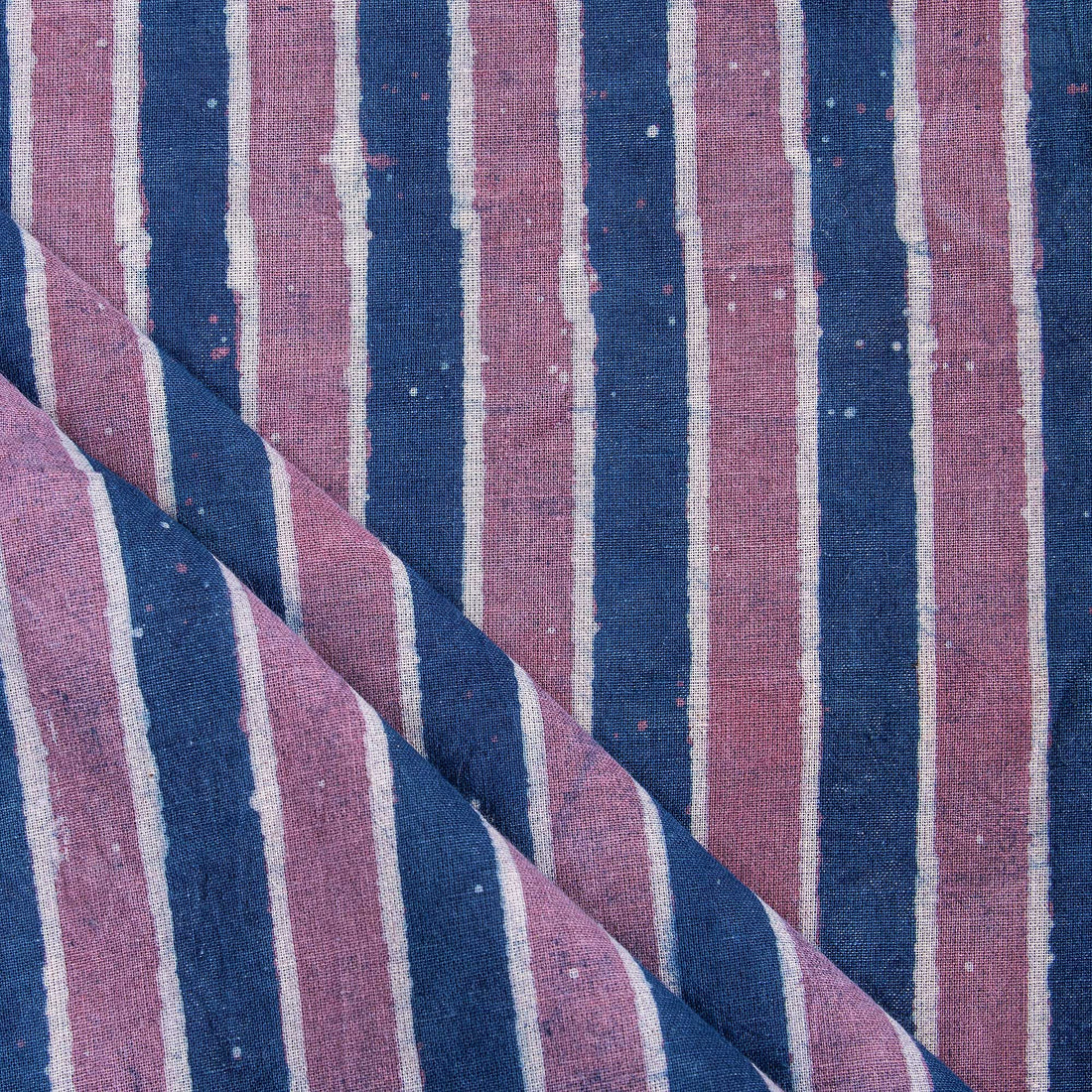 Pink Stripes Cotton Indigo Block Print Fabric For Dress Online