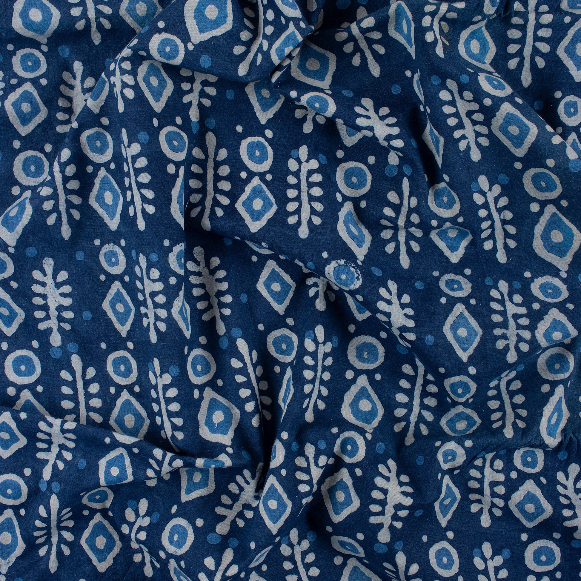 Geometric Indigo Cotton Fabric