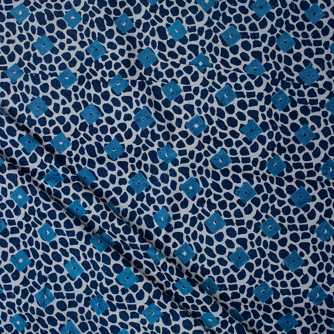 Indigo Floral Cotton Block Print Fabric