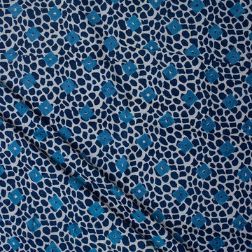 Indigo Floral Cotton Block Print Fabric