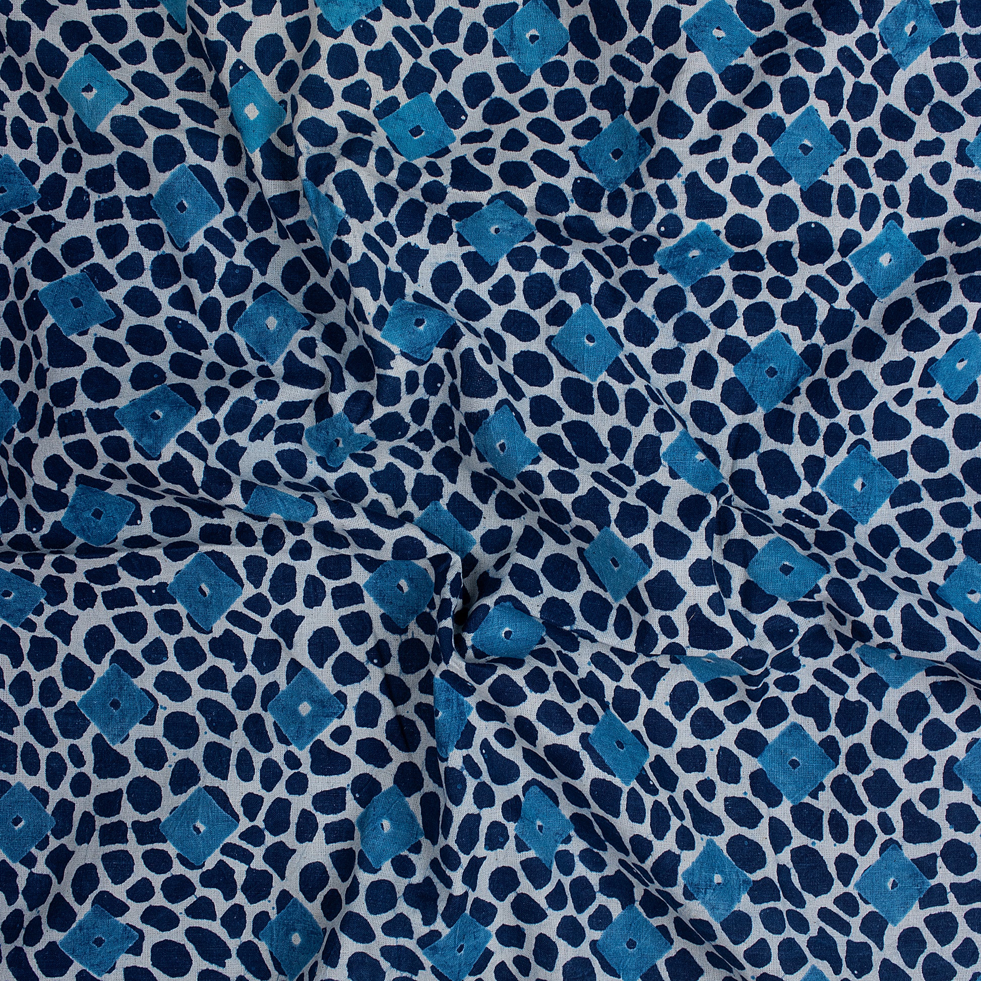 Indigo Floral Cotton Block Print Fabric