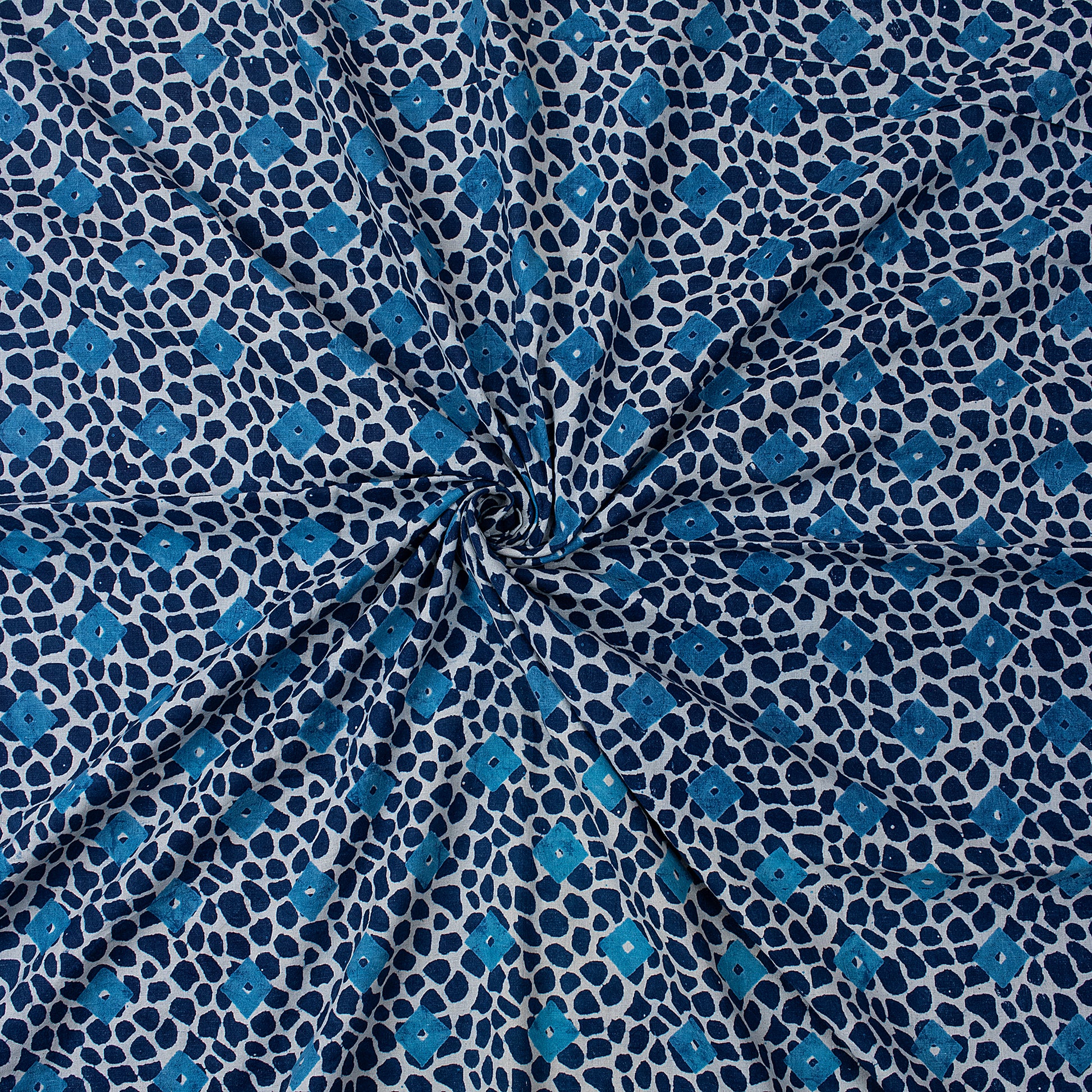 Indigo Floral Cotton Block Print Fabric