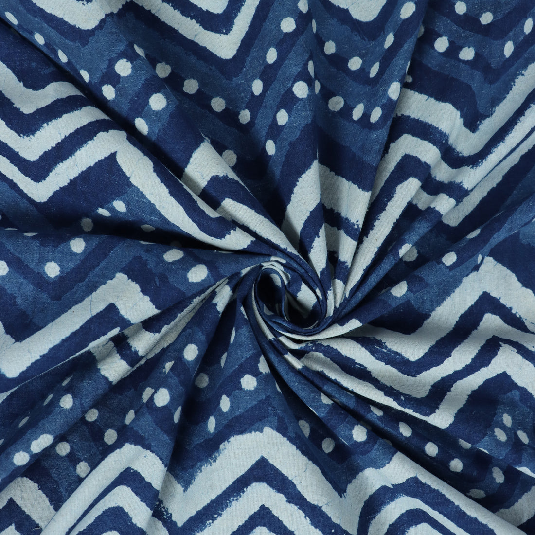 Blue Wave Print Indigo Cotton Fabric Online