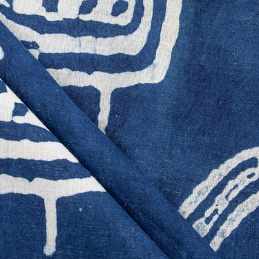 Natural Indigo Blue Peafowl Birds Printed Pure Cotton Fabric