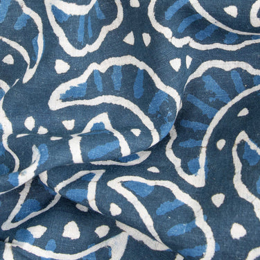 Blue Abstract Print Cotton Indigo Material Fabric