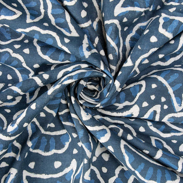 Blue Abstract Print Cotton Indigo Material Fabric