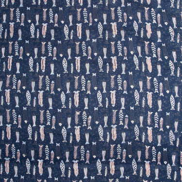 Cotton Blue Fish Indigo Block Print Fabric Online