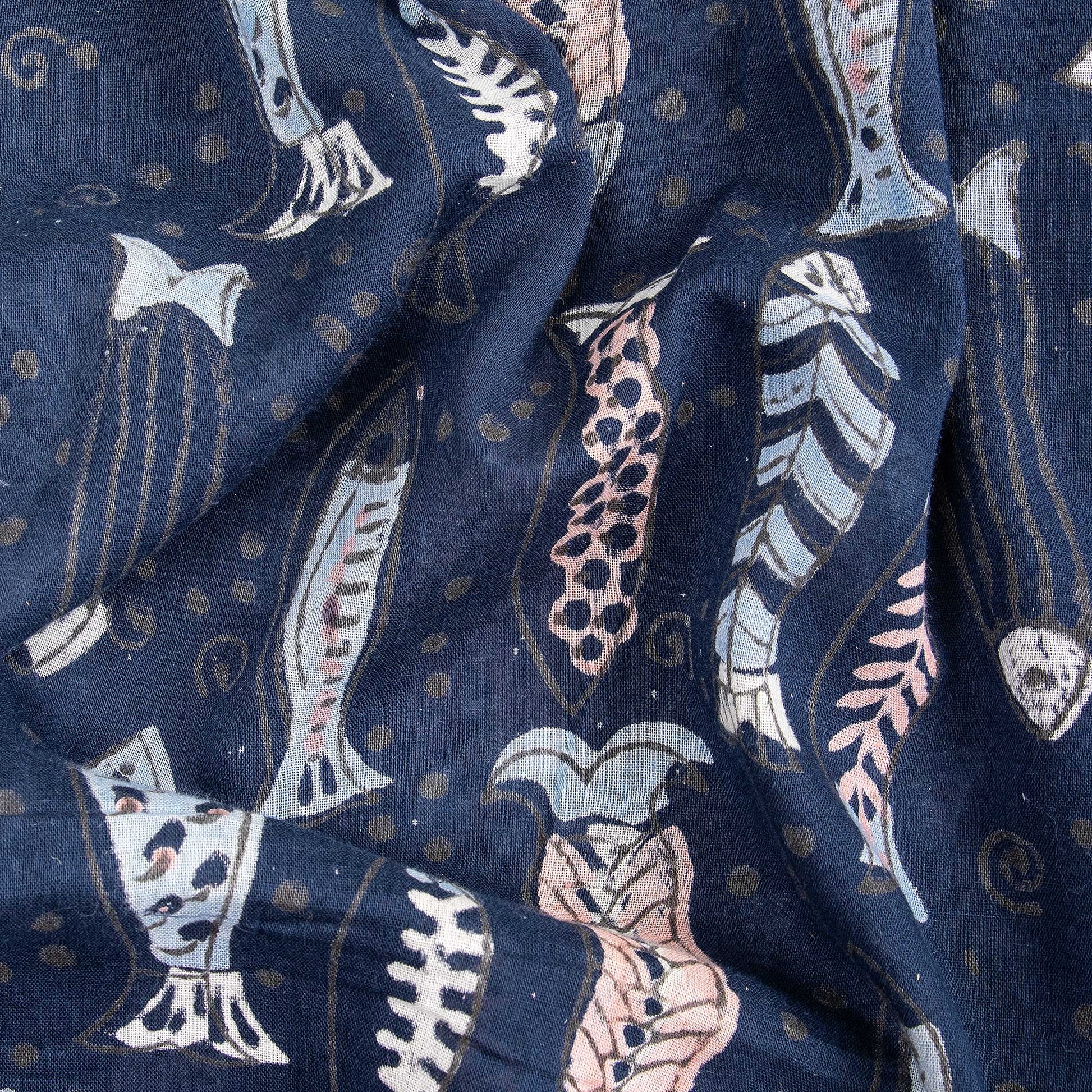 Cotton Blue Fish Indigo Block Print Fabric Online