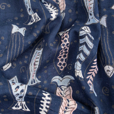 Cotton Blue Fish Indigo Block Print Fabric Online