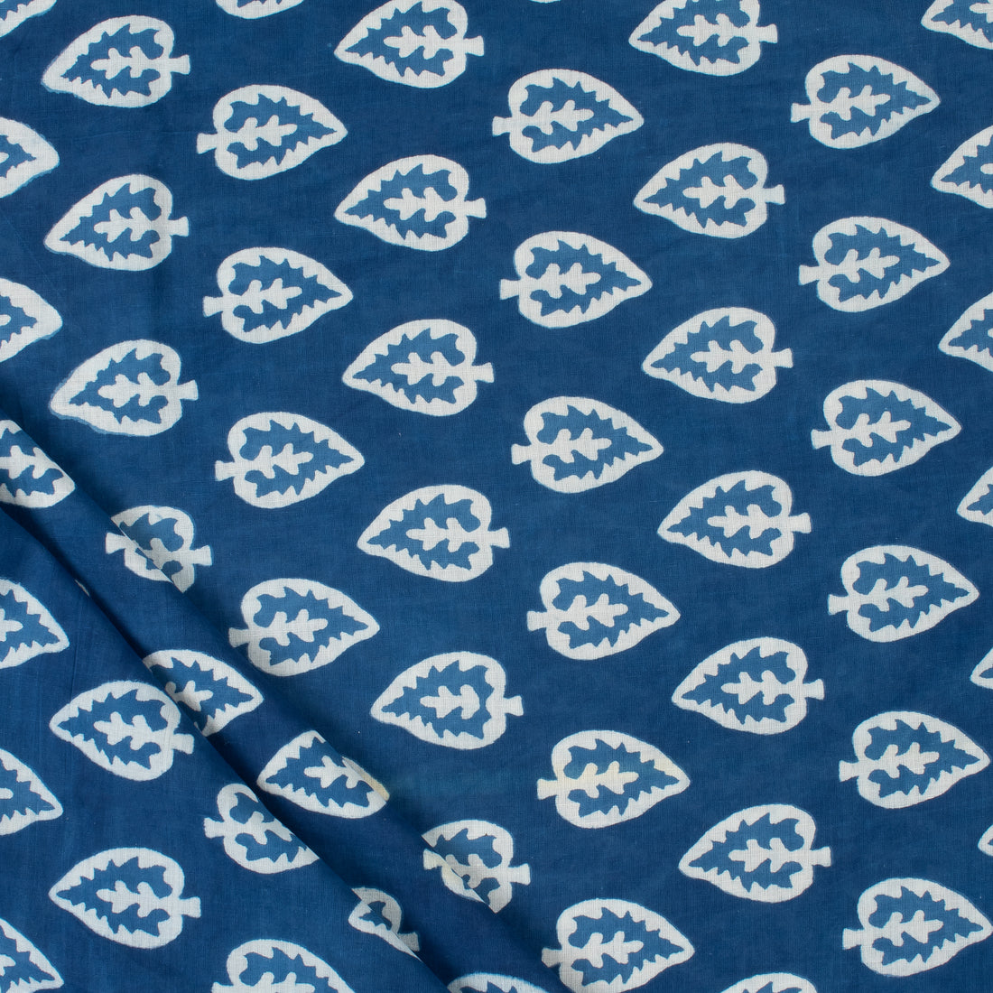 Beautiful Leaf printed Indigo Cotton Fabric