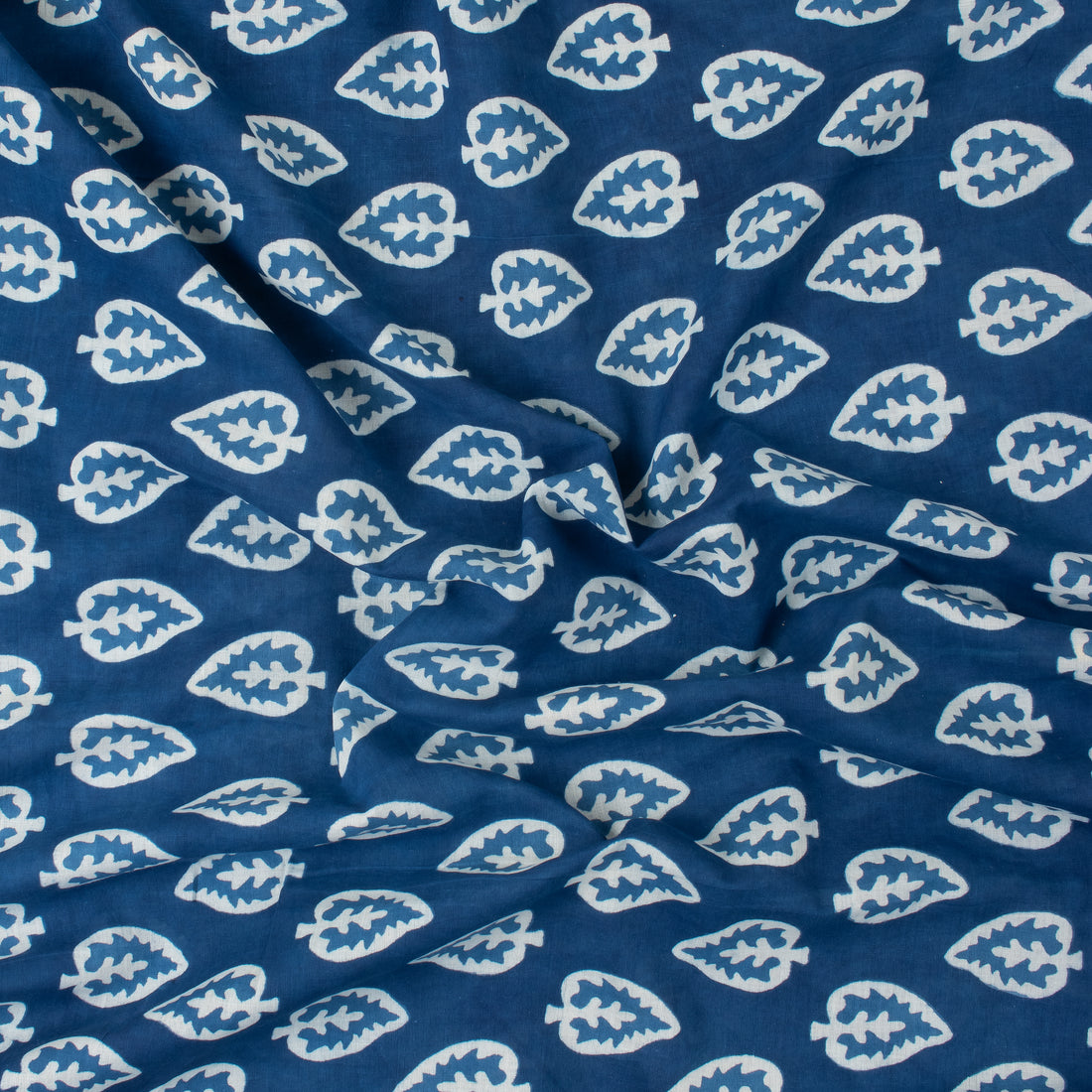 Beautiful Leaf printed Indigo Cotton Fabric