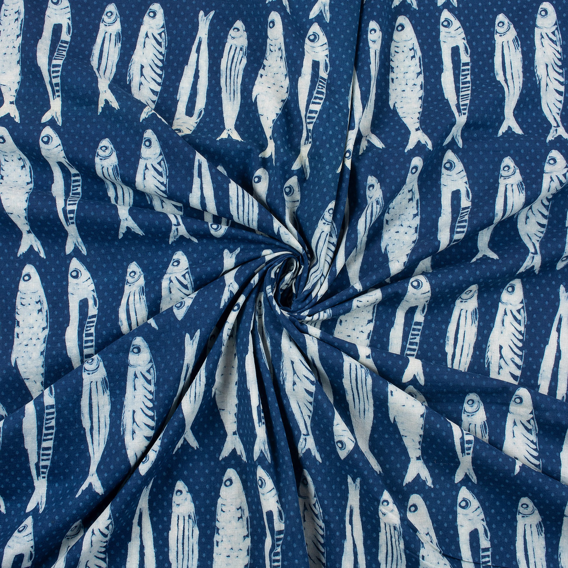 Hand Block Fish Printed Cotton fabric