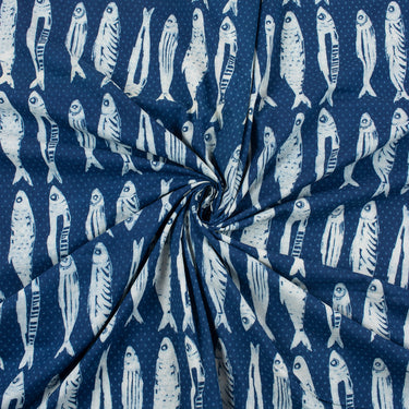 Hand Block Fish Printed Cotton fabric