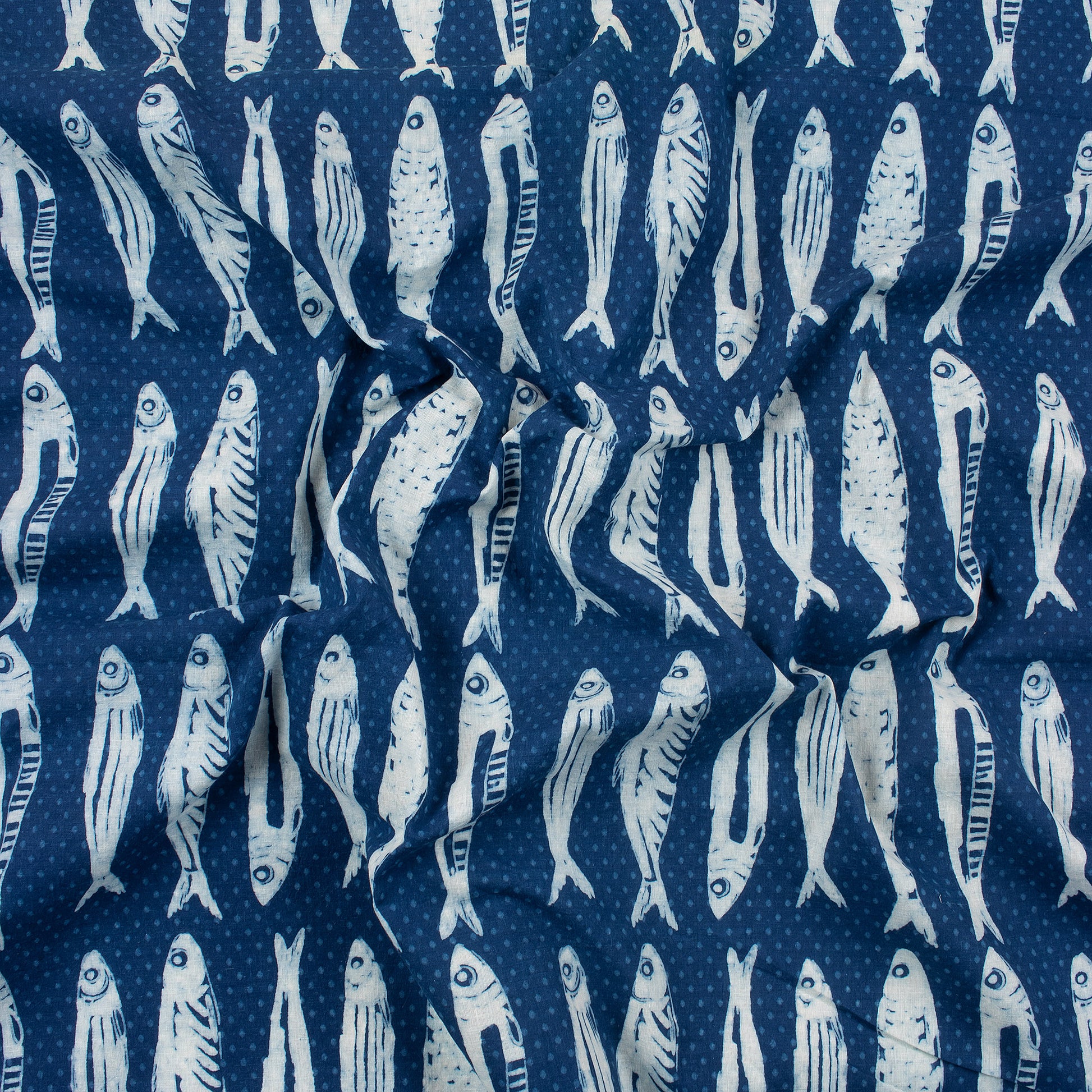 Hand Block Fish Printed Cotton fabric