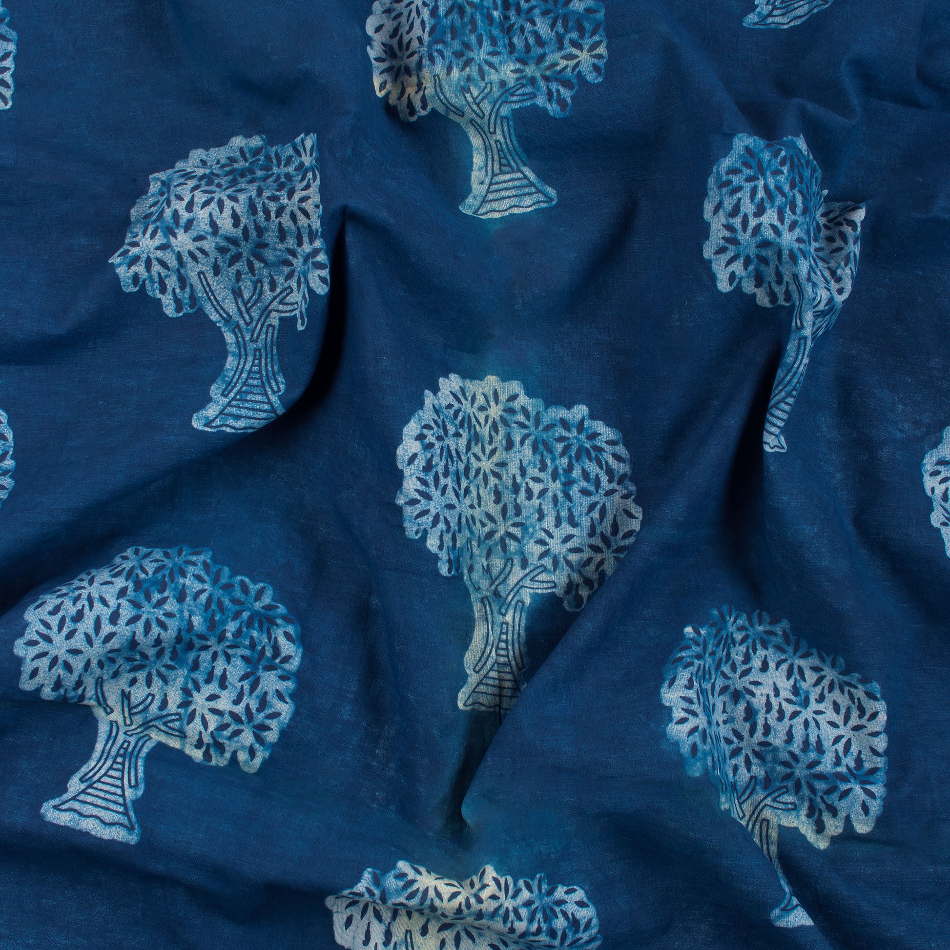 Organic Tree Printed Indigo Fabric