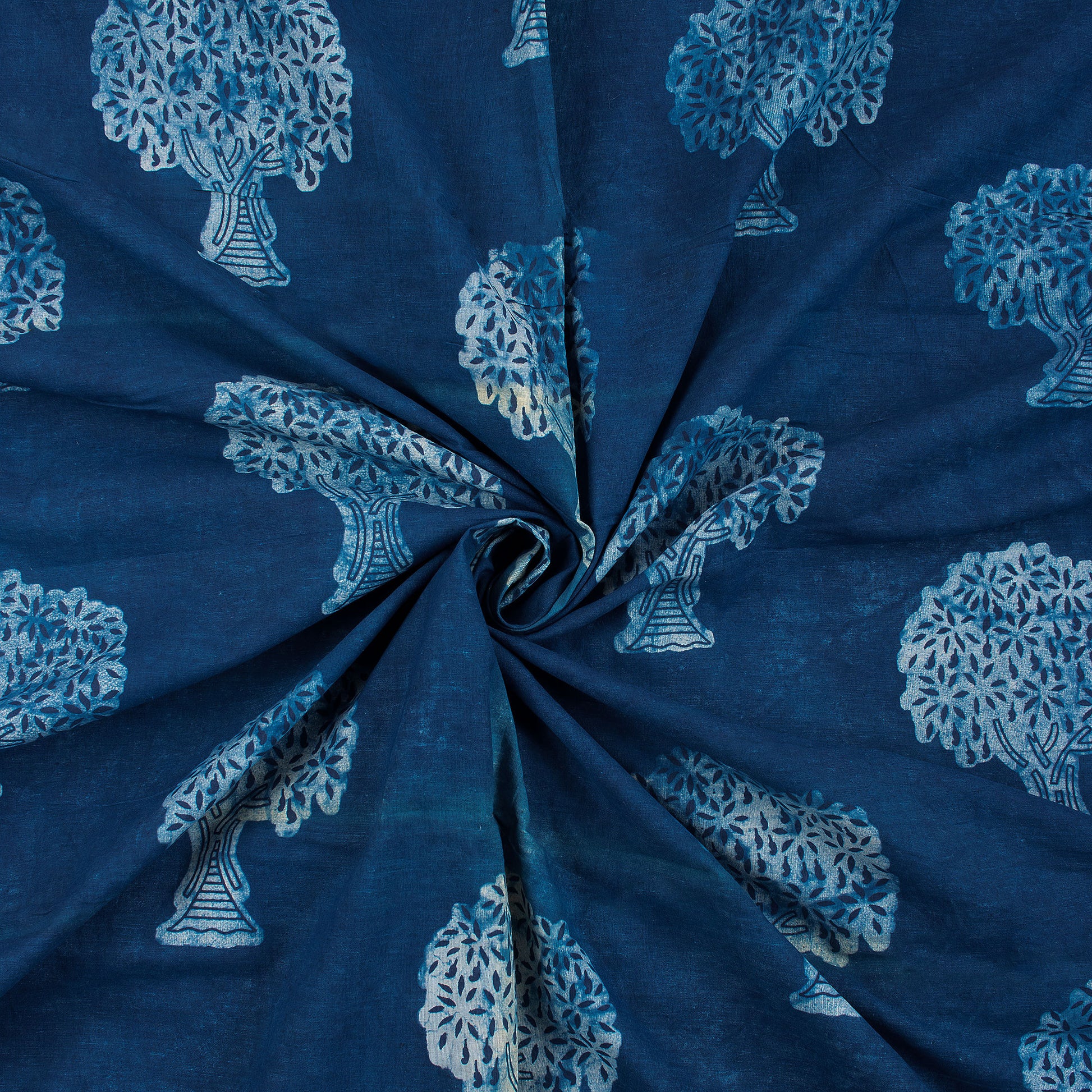 Organic Tree Printed Indigo Fabric