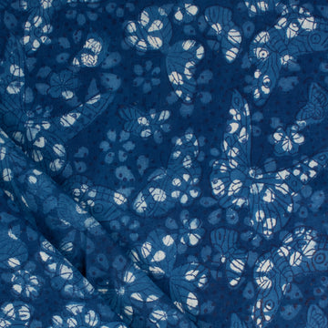 Butterfly Printed Indigo Cotton Fabric