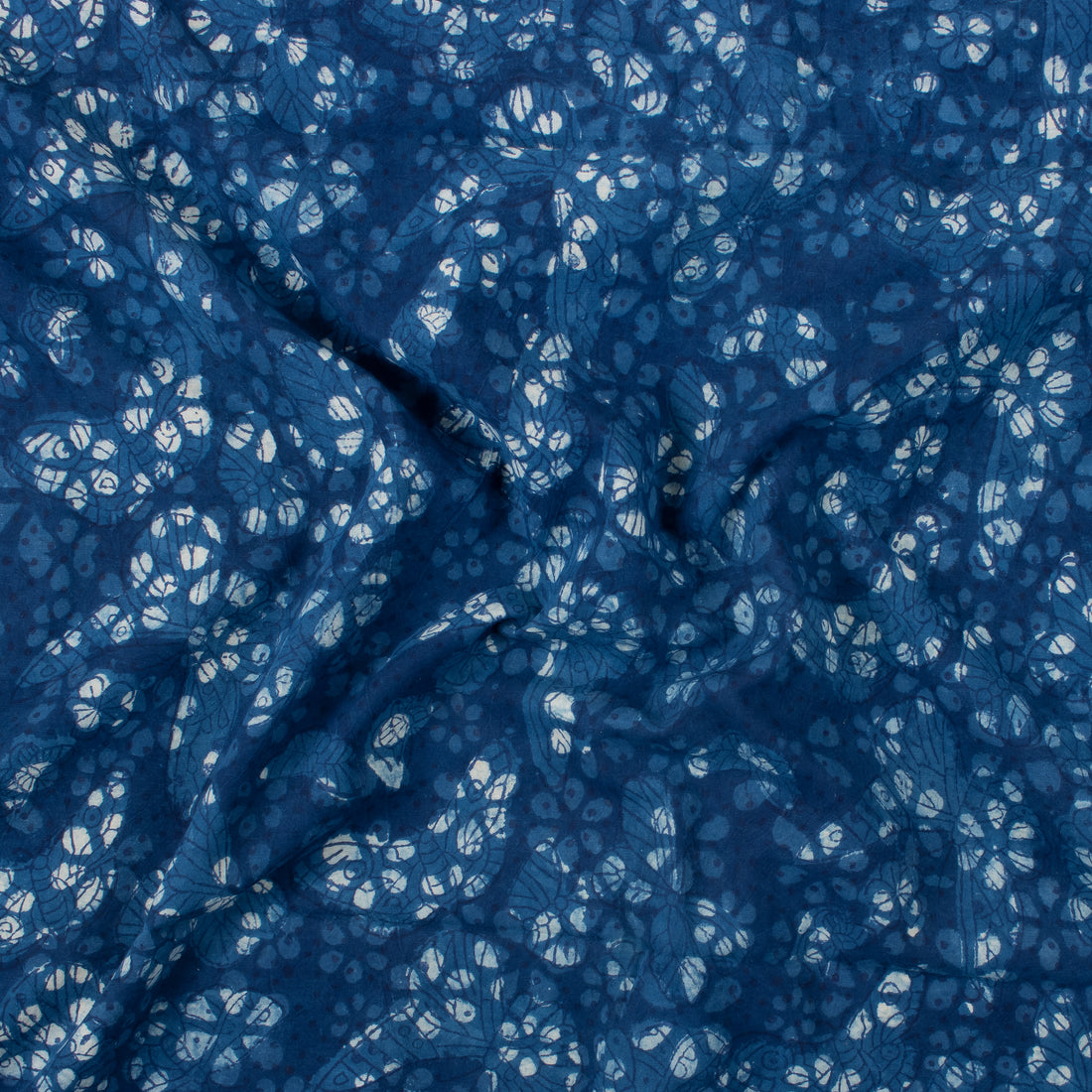 Butterfly Printed Indigo Cotton Fabric