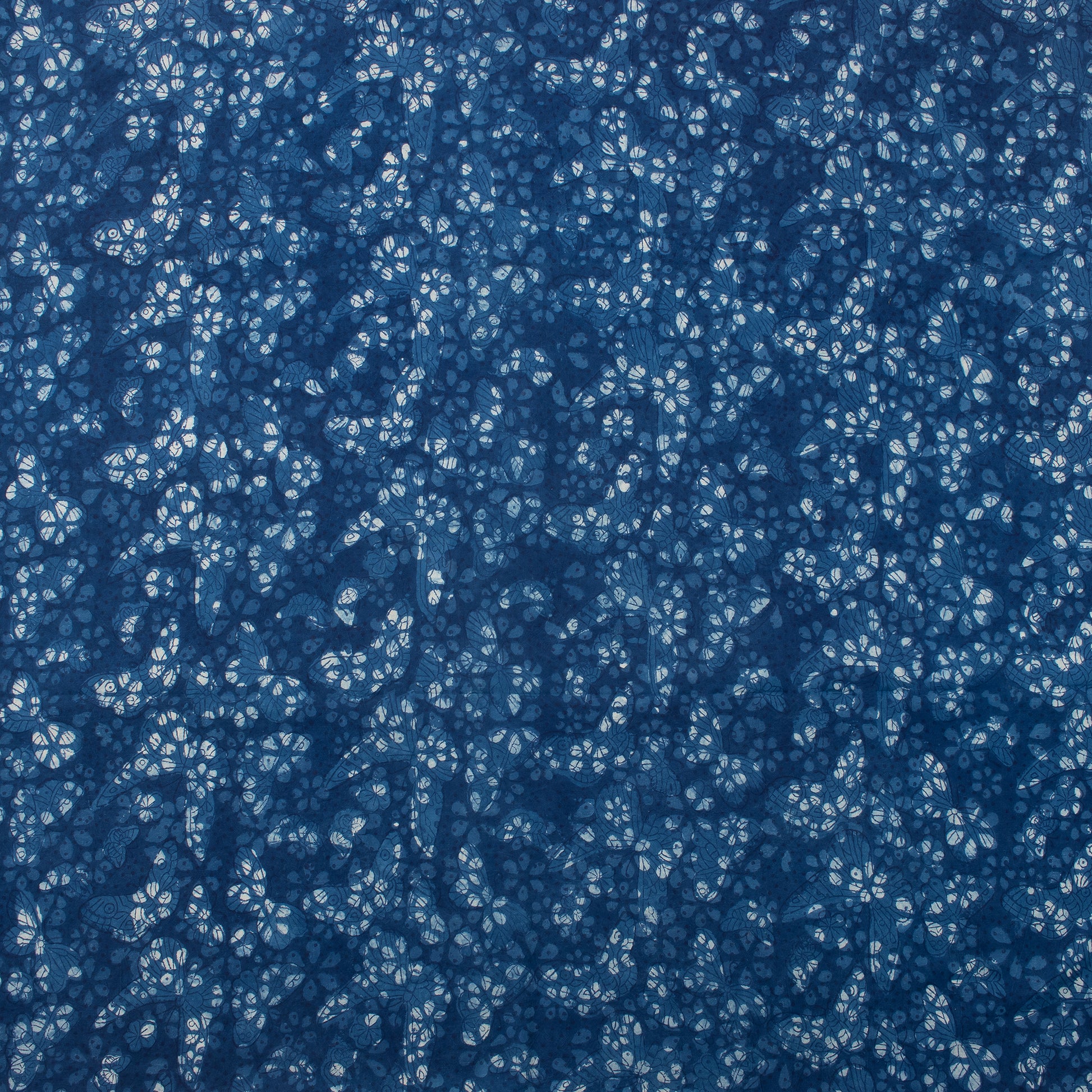 Butterfly Printed Indigo Cotton Fabric