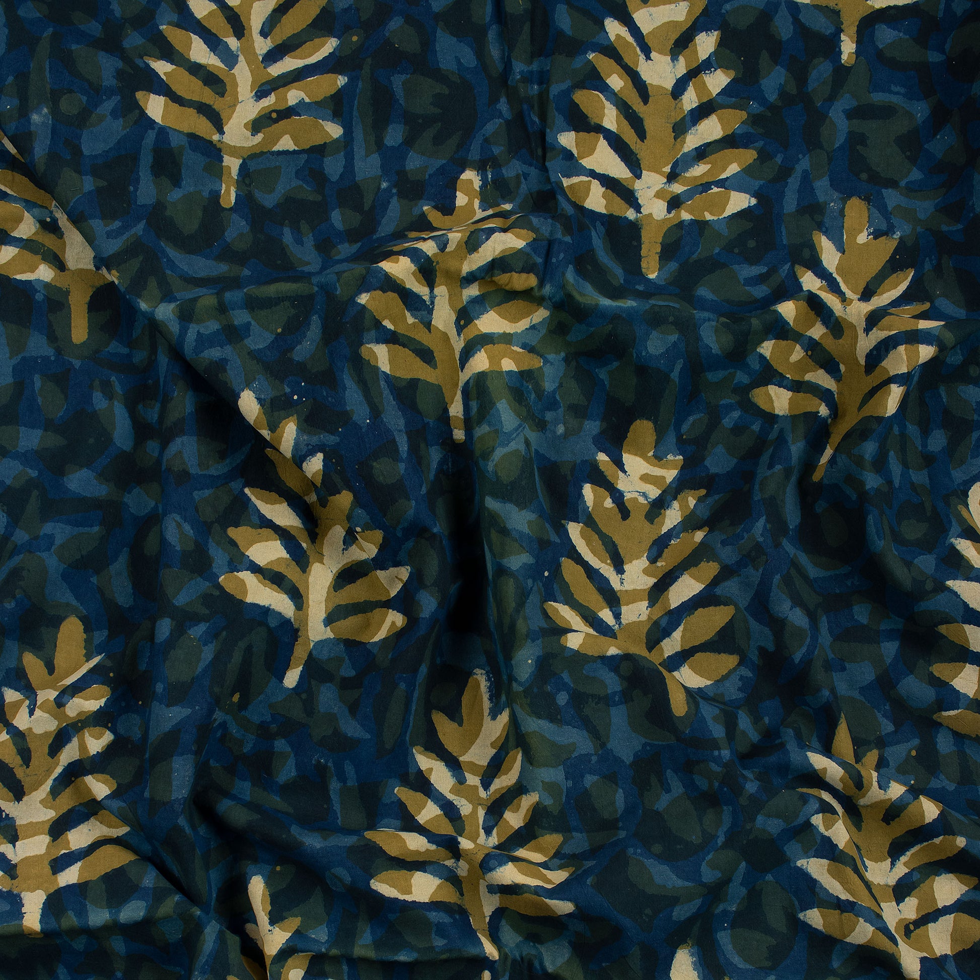 Leaf Printed Indigo Block Print Fabric