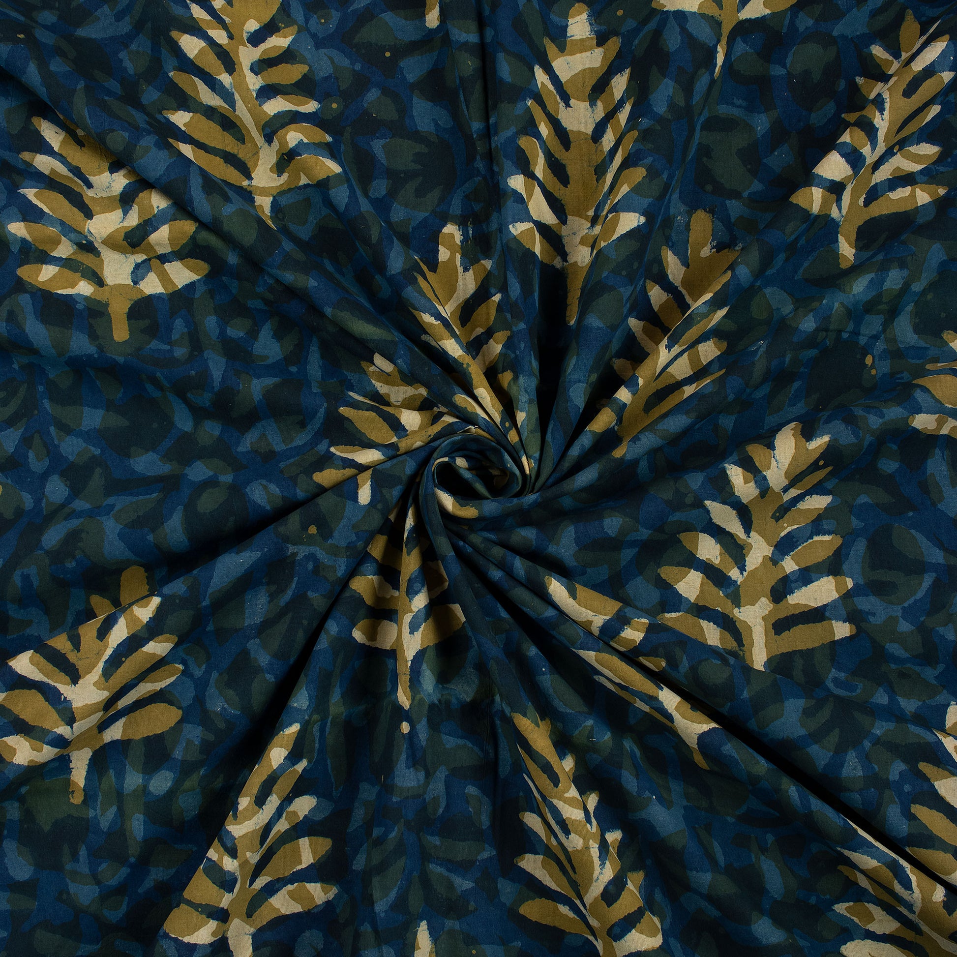 Leaf Printed Indigo Block Print Fabric