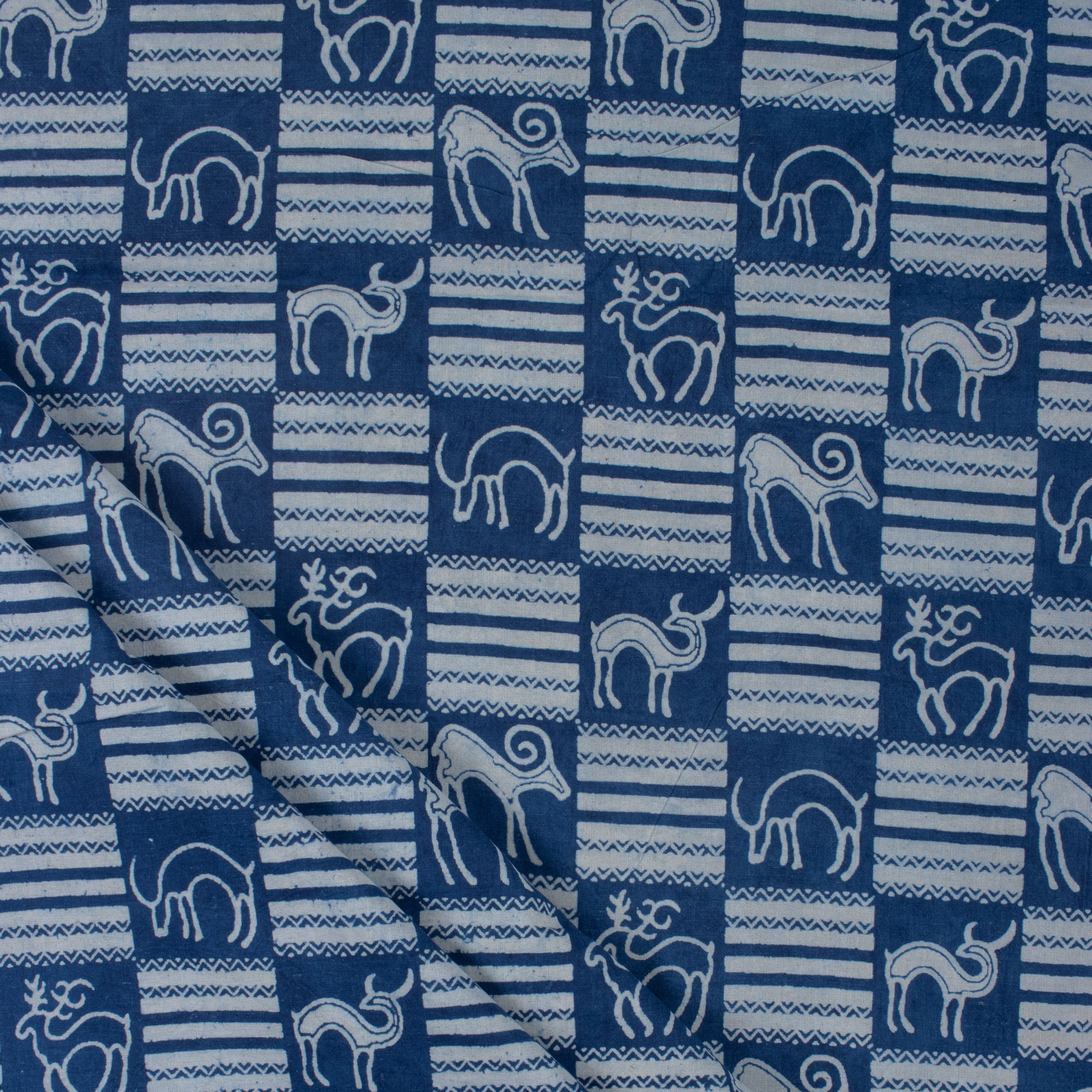 Animal Indigo Block Print Fabric