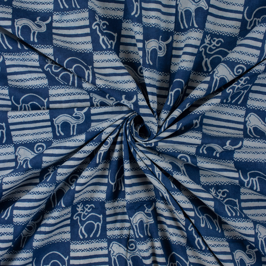 Animal Indigo Block Print Fabric