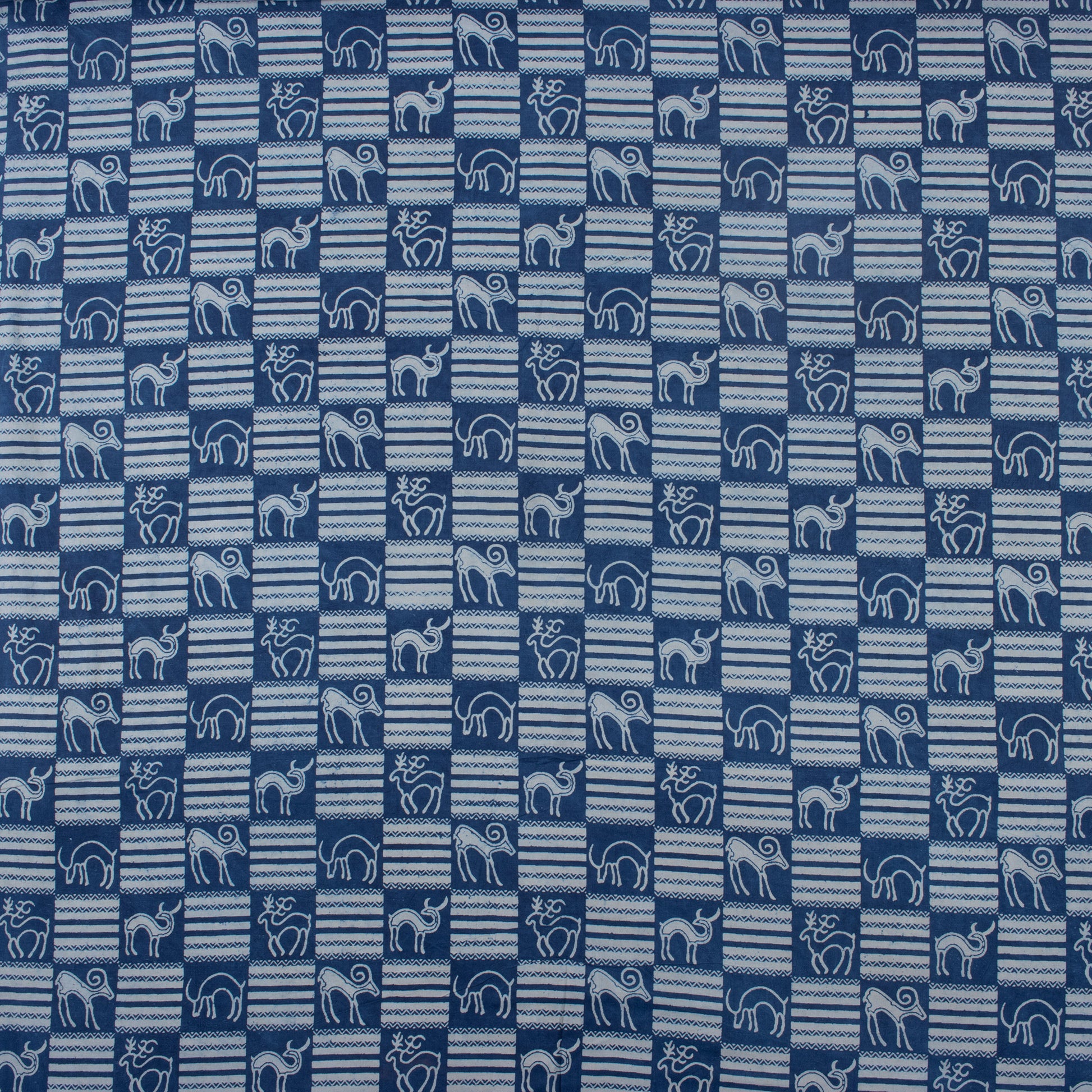 Animal Indigo Block Print Fabric