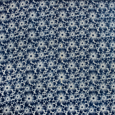 Block Floral Printed Indigo Blue Cotton Fabric