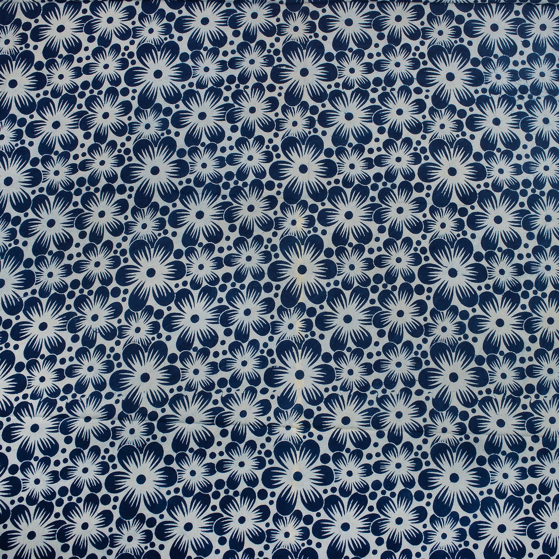 Block Floral Printed Indigo Blue Cotton Fabric