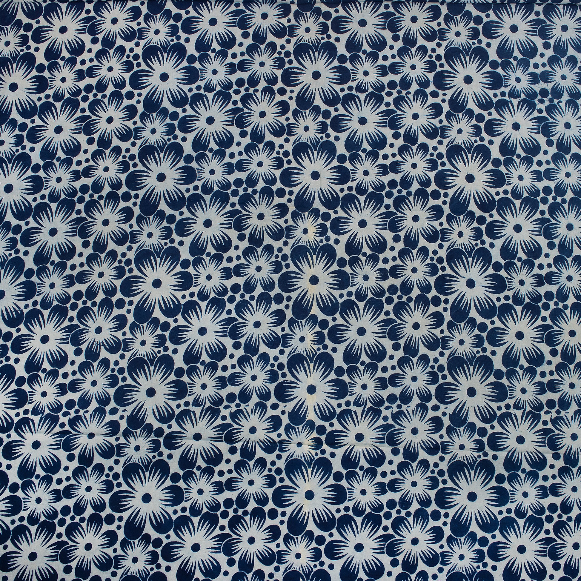 Block Floral Printed Indigo Blue Cotton Fabric