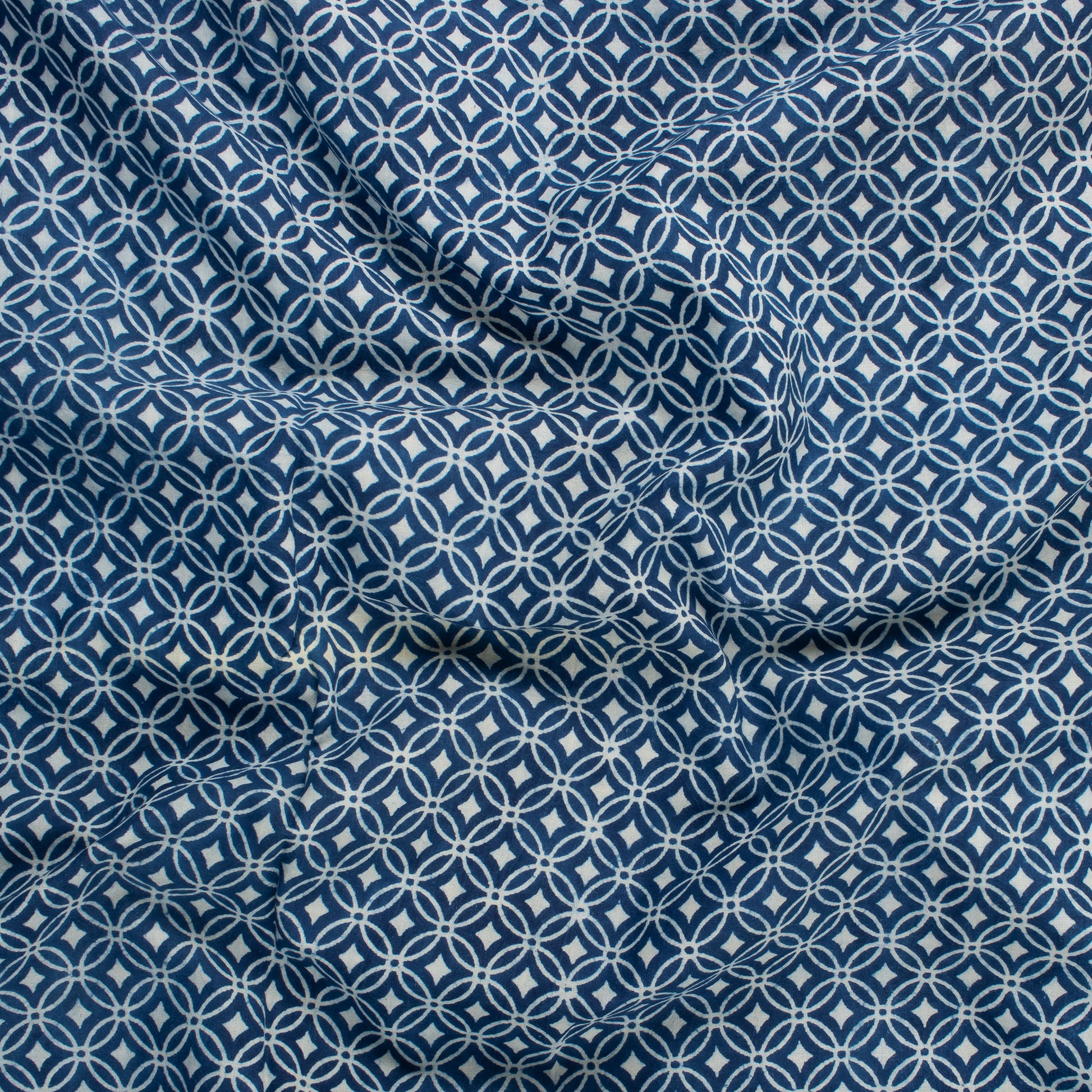 Hand Block Printed Indigo Blue Cotton Fabric