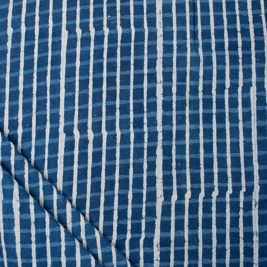 Hand Block Striped Indigo Cotton Fabric Online