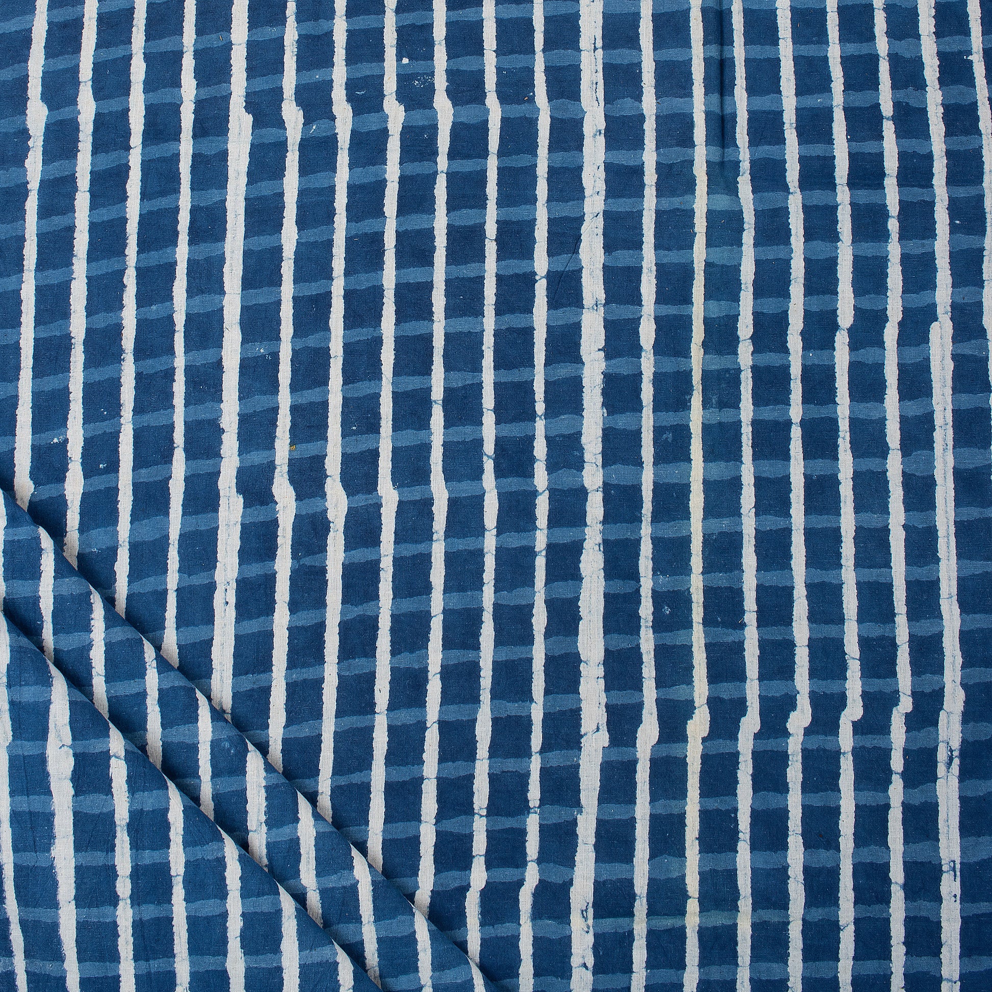 Hand Block Striped Indigo Cotton Fabric Online