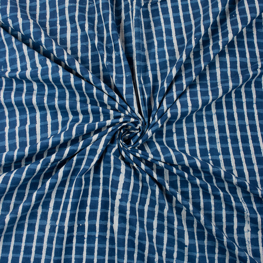 Hand Block Striped Indigo Cotton Fabric Online