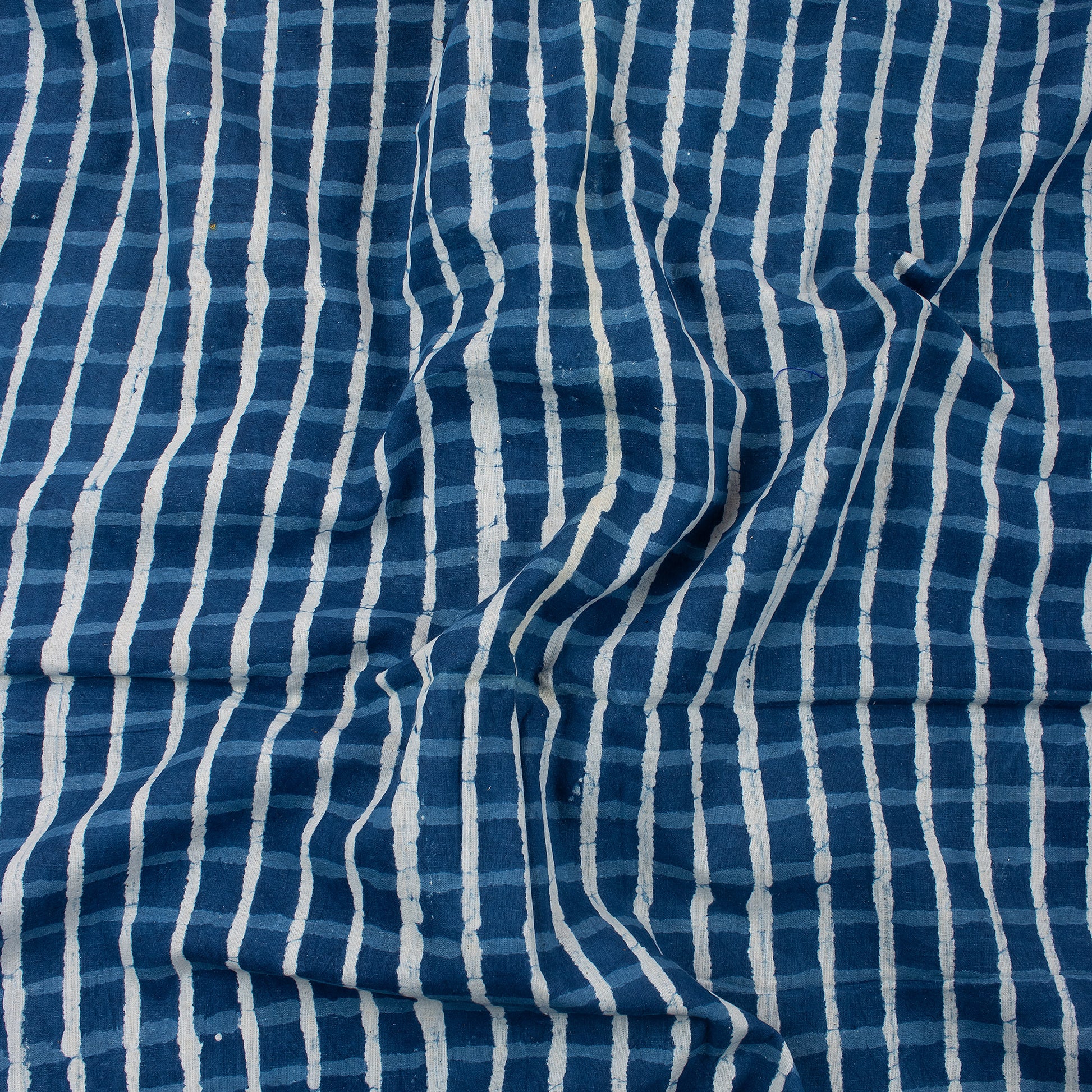 Hand Block Striped Indigo Cotton Fabric Online