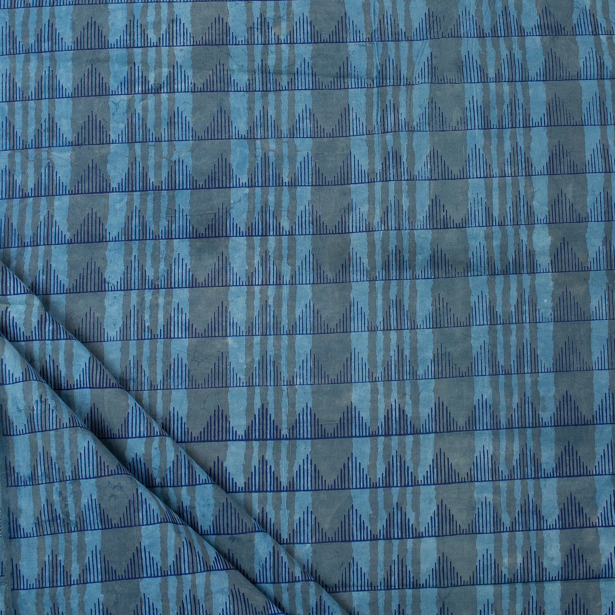 Indigo Hand Block Triangular Printed Cotton Fabric