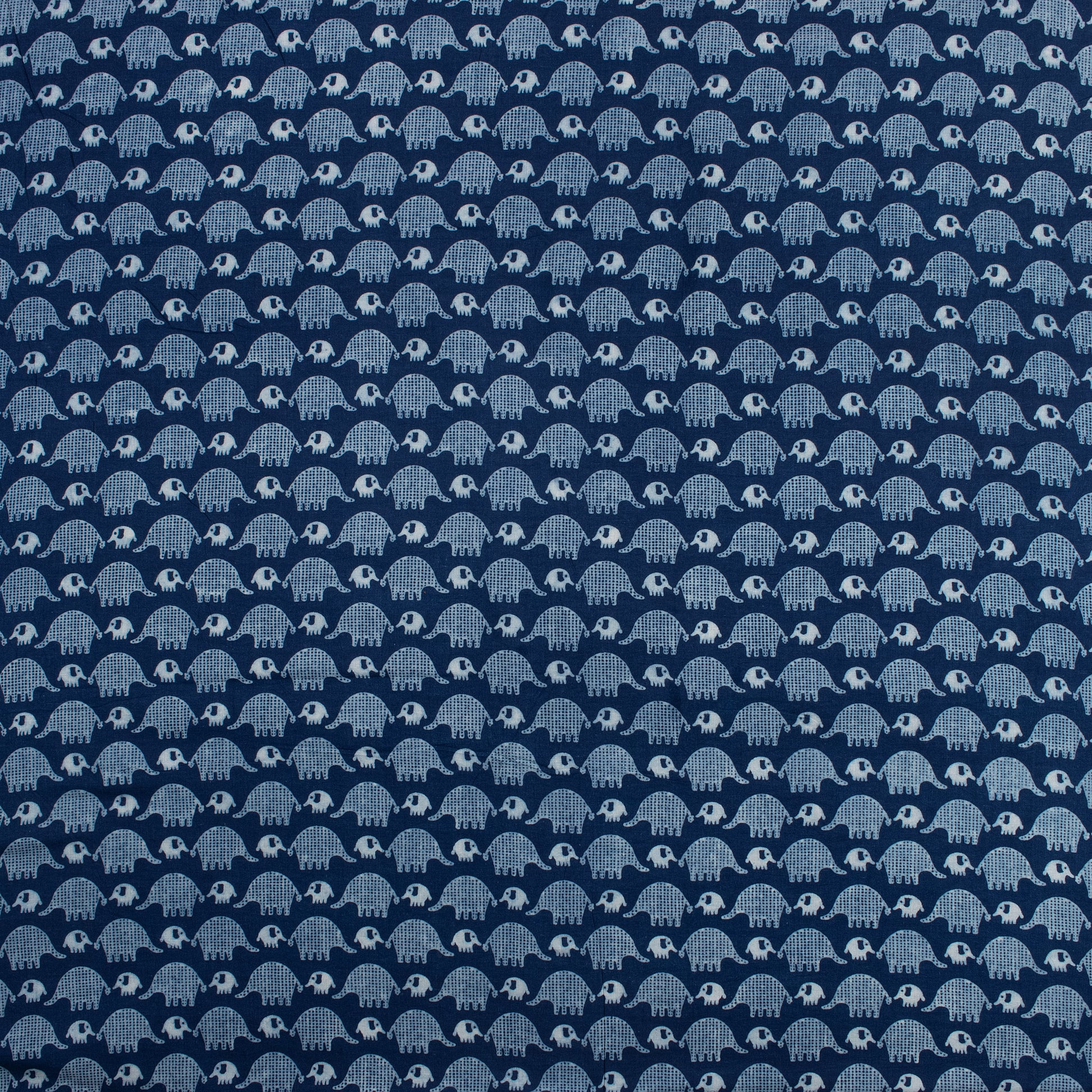 Elephant Printed Natural Indigo Fabric