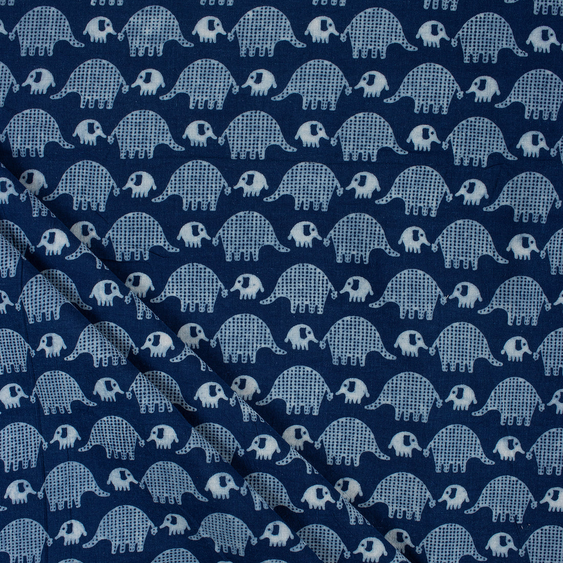 Elephant Printed Natural Indigo Fabric