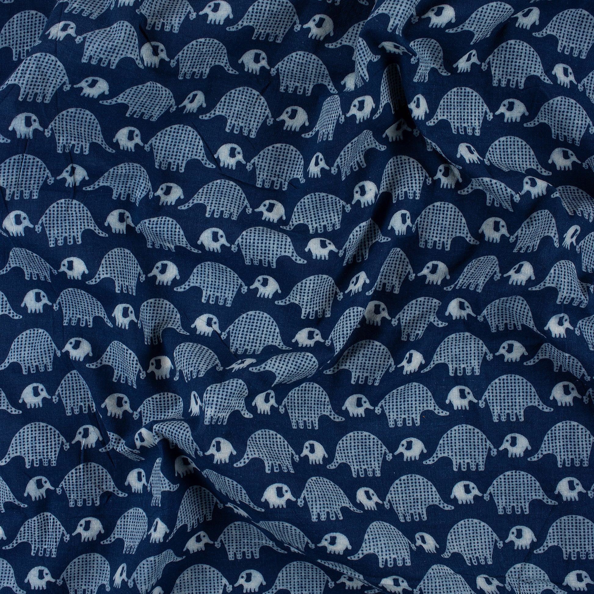 Elephant Printed Natural Indigo Fabric