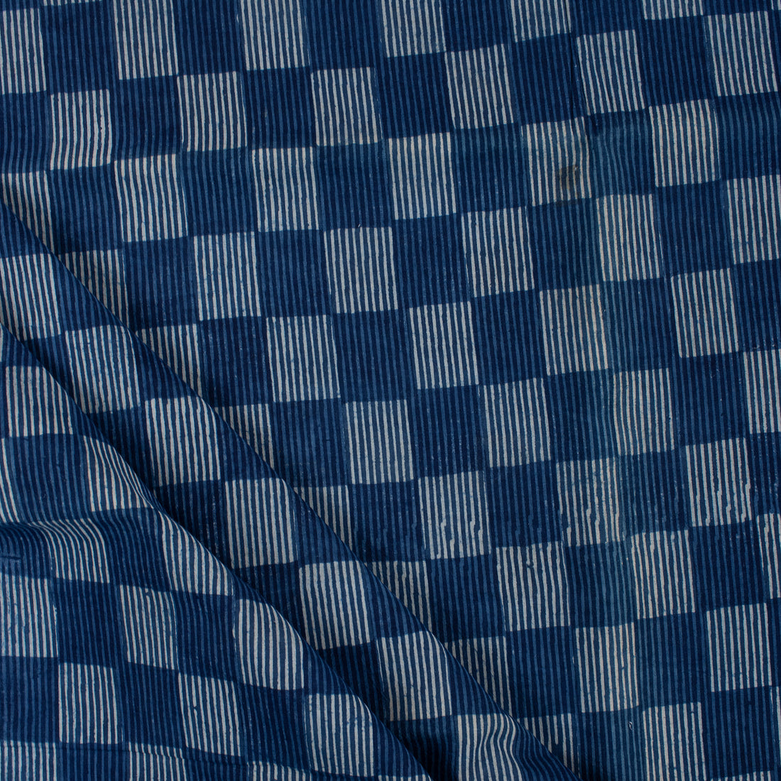 Hand Block Geometrical Indigo Printed Cotton Fabric 