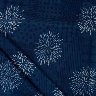 Indigo Block Floral Print Fabric