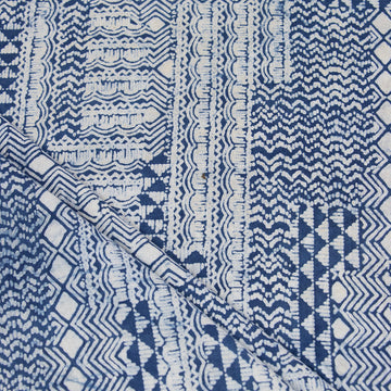 Geometrical Hand Block Printed Indigo & Cotton Fabric Online