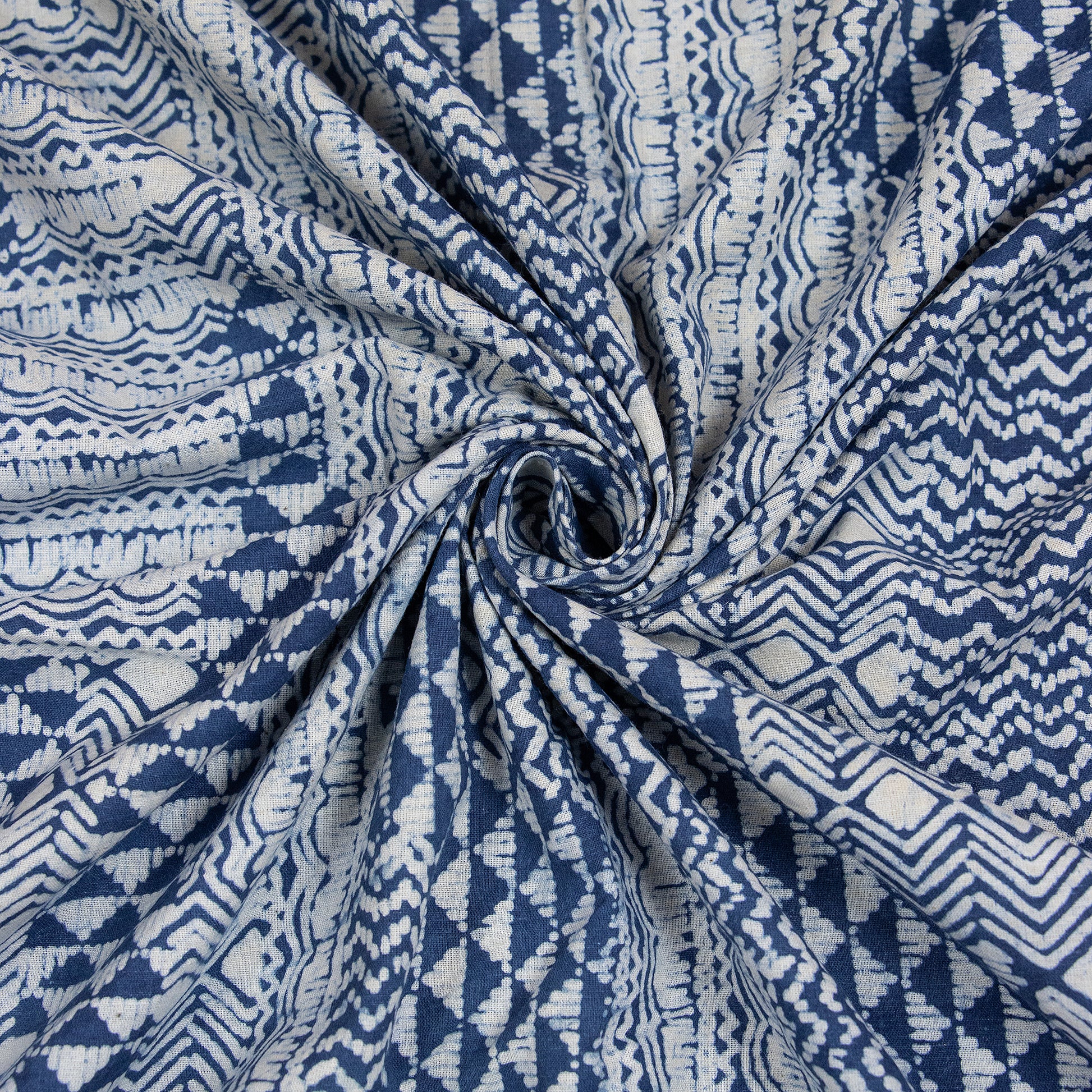 Geometrical Hand Block Printed Indigo & Cotton Fabric Online