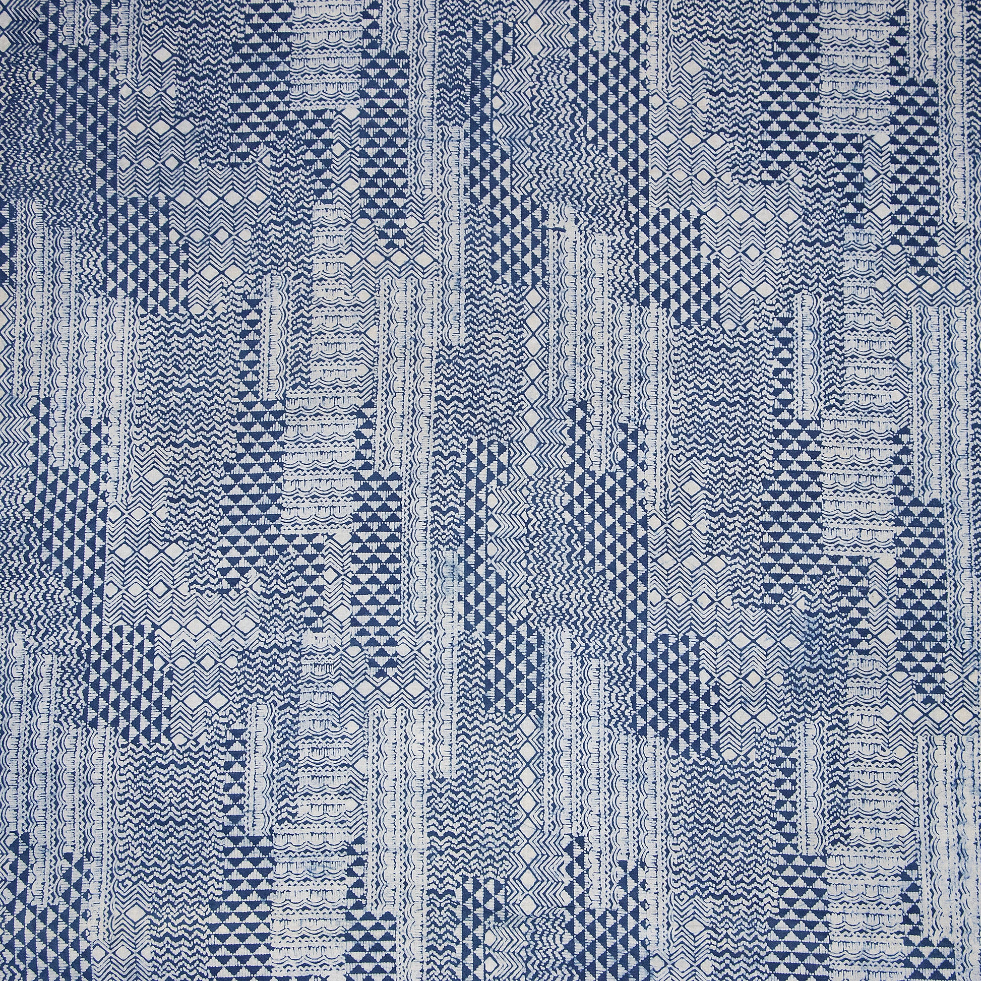 Geometrical Hand Block Printed Indigo & Cotton Fabric Online