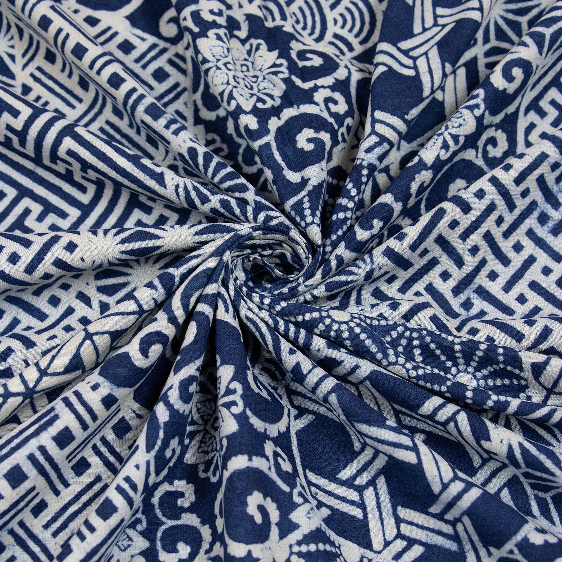 Geometrical Printed Soft Cotton Indigo Print Fabric Online