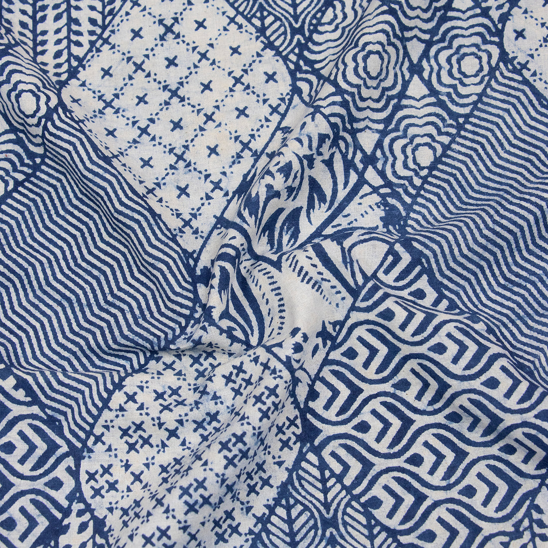 Ikat Block Printed Soft Indigo Cotton Fabric Online