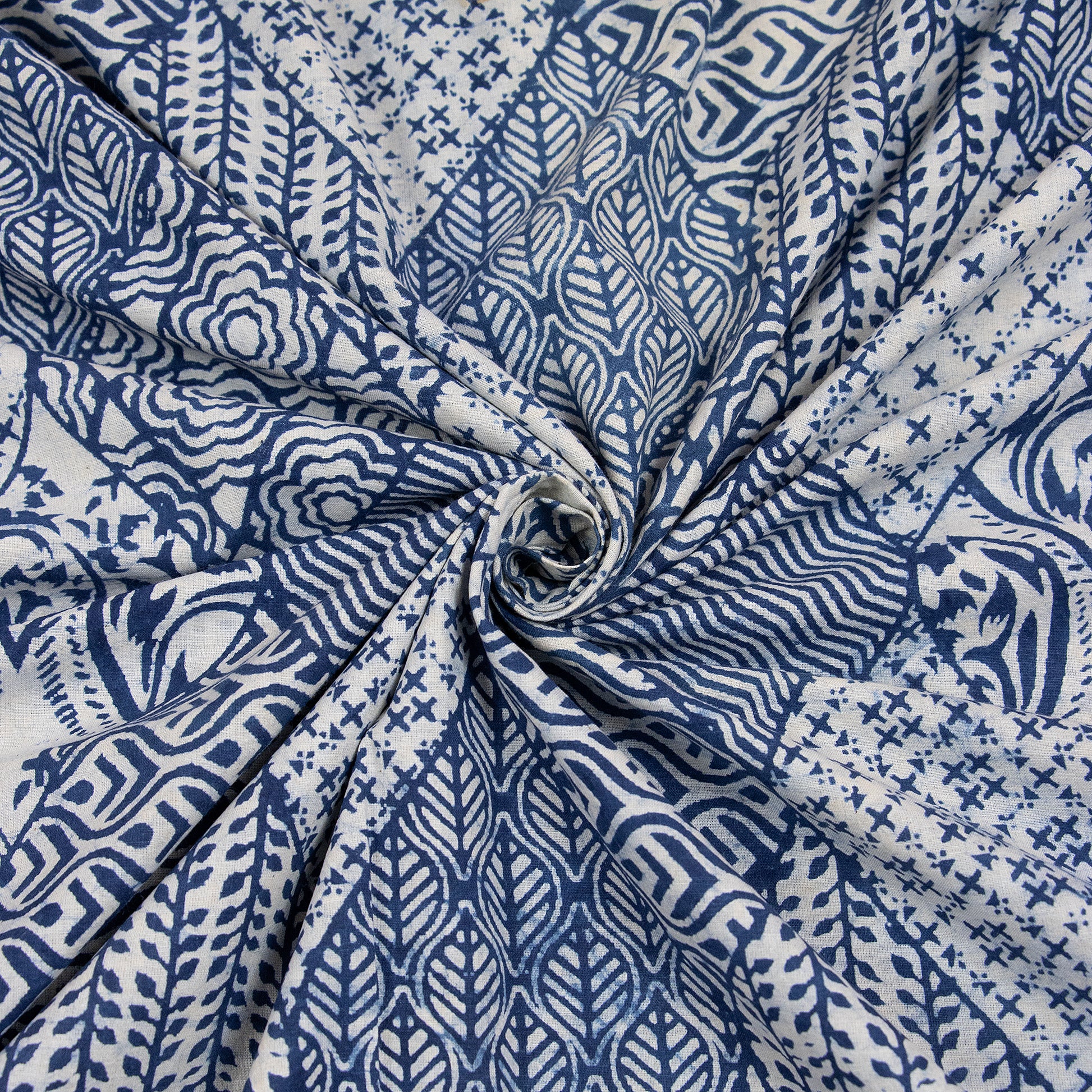 Ikat Block Printed Soft Indigo Cotton Fabric Online